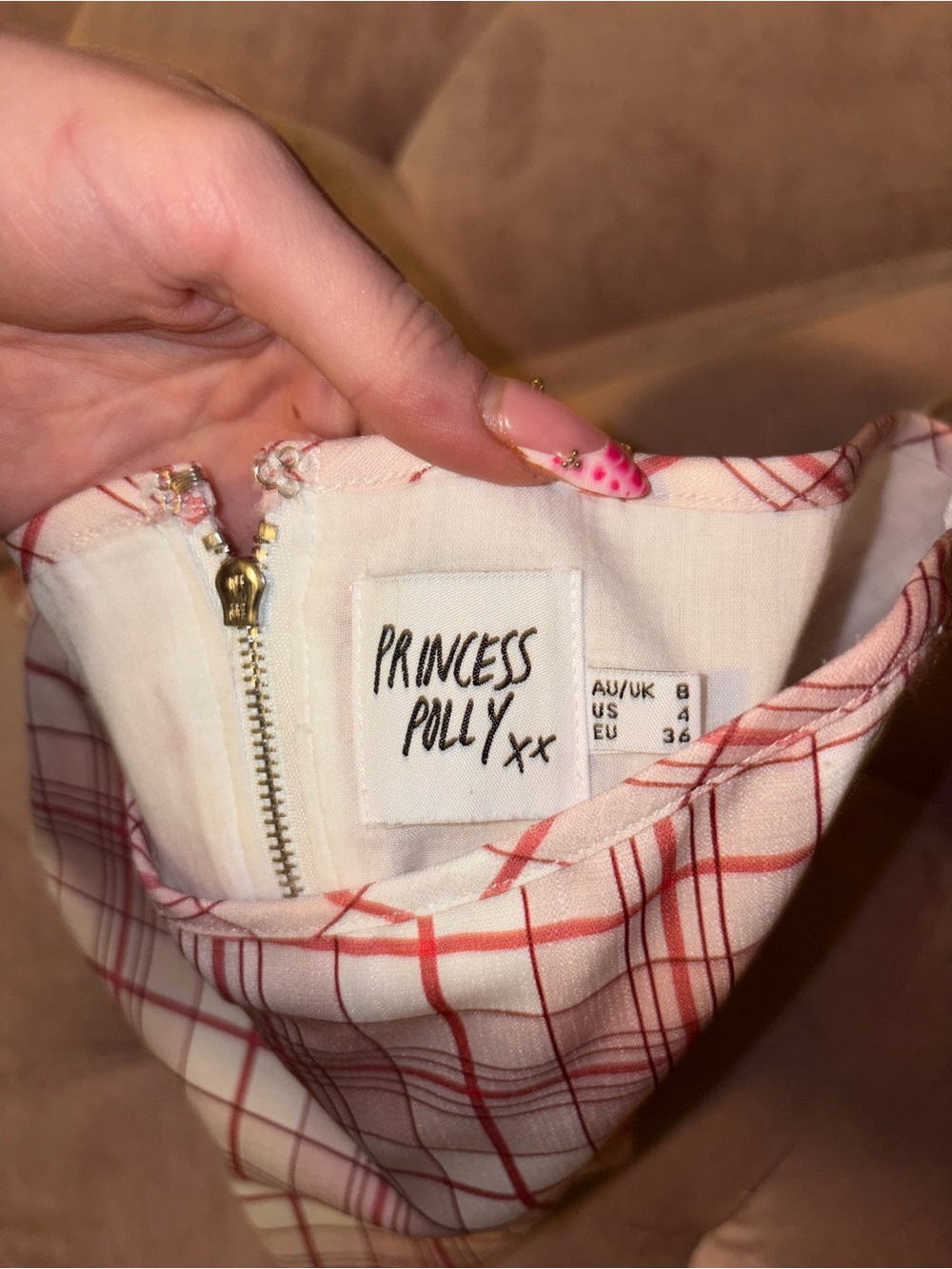 Princess Polly White and Pink Plaid Strapless Mini Dress